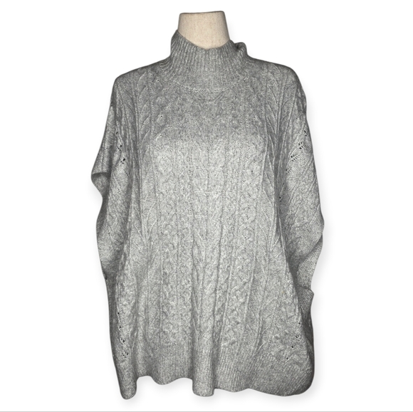 Rachel Zoe Sweaters - Rachel Zoe Gray Cable Knit Poncho Sweater Mock Turtleneck 2X Oversized